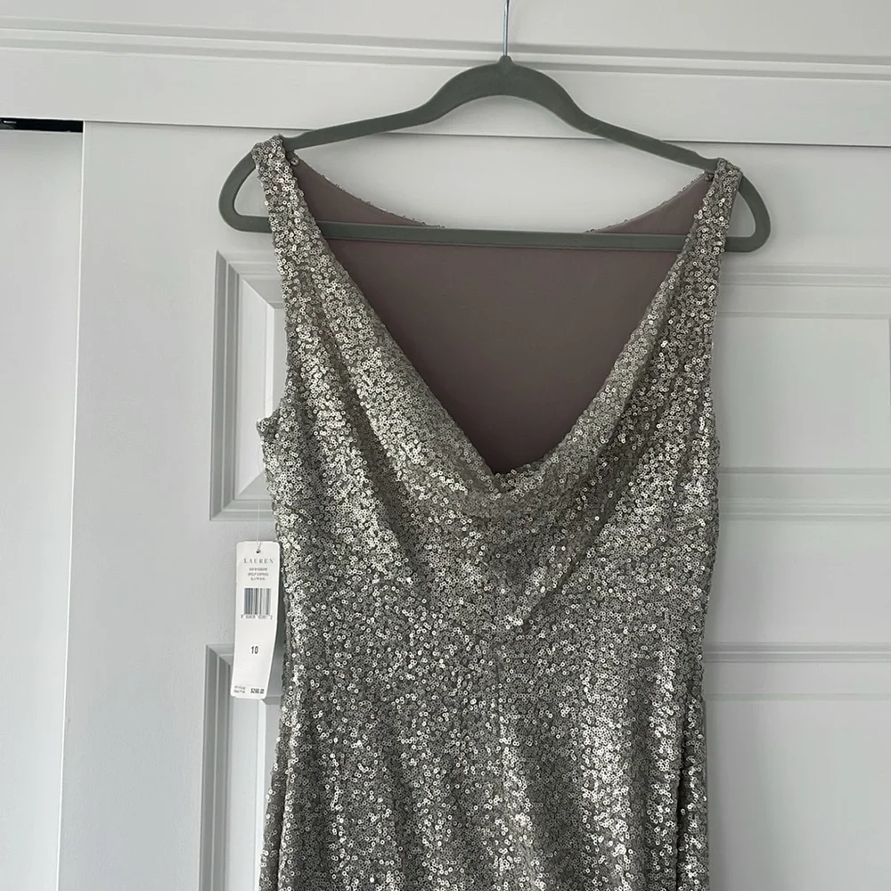 Long silver sequin dress. Lauren. Size 10. New with tags. - Picture 4 of 6
